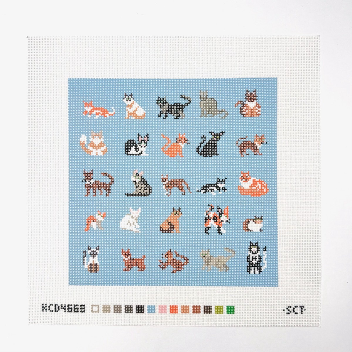 Blue Cat Square Needlepoint Canvas