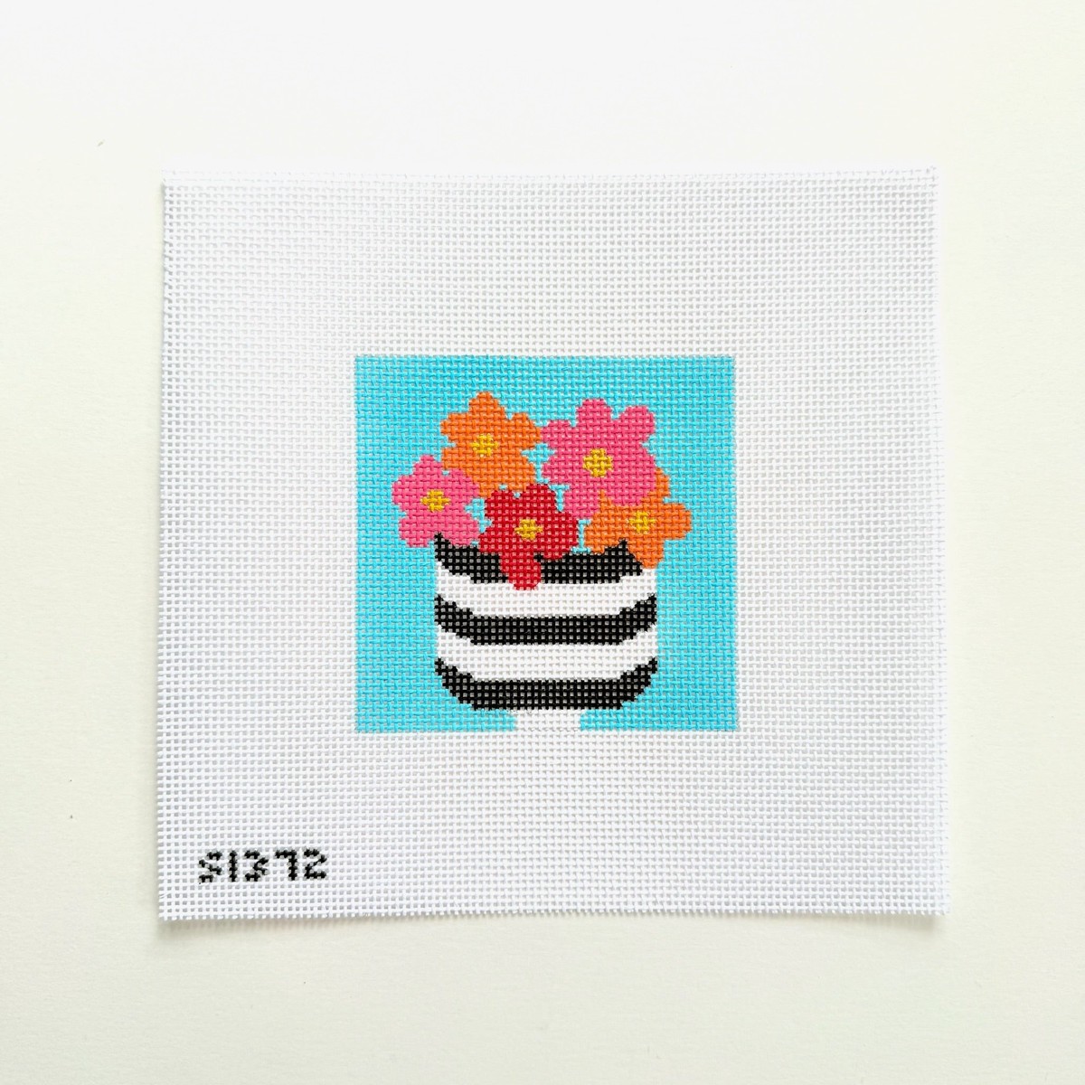 Flowers in Striped Pot Needlepoint Canvas