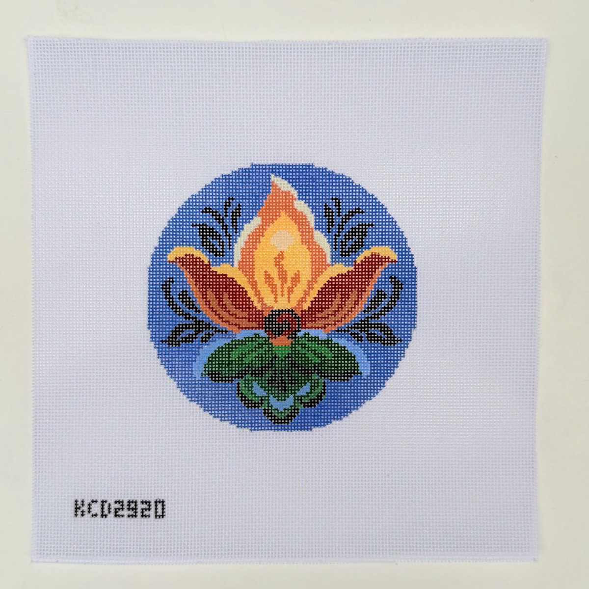 Rosemaling Flower on Blue Needlepoint Canvas