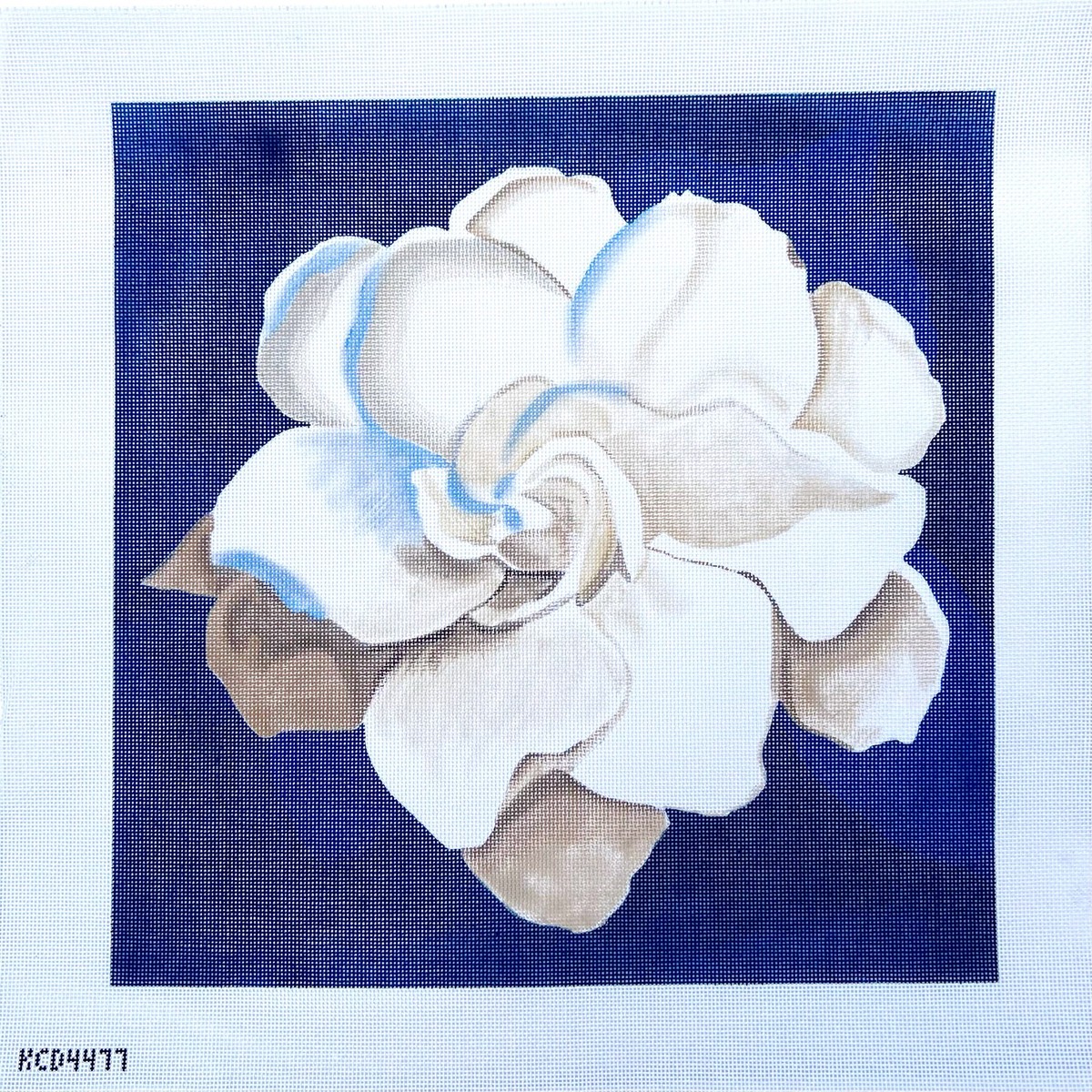 White Flower on Blue Pillow