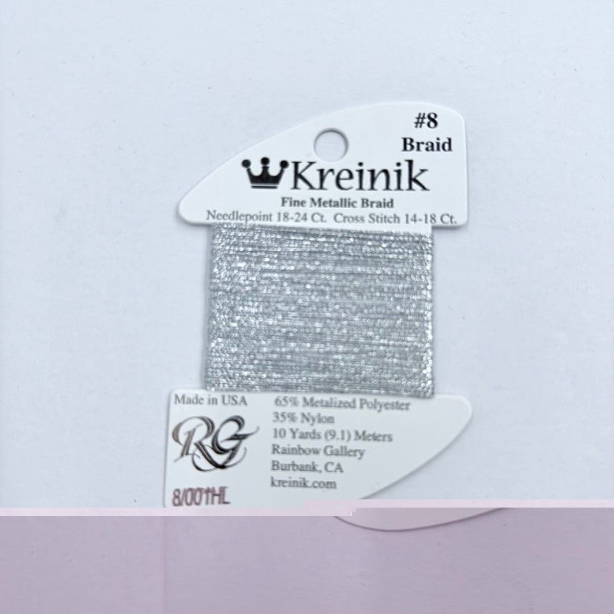 Kreinik Card Size 8 001HL Silver High Lustre