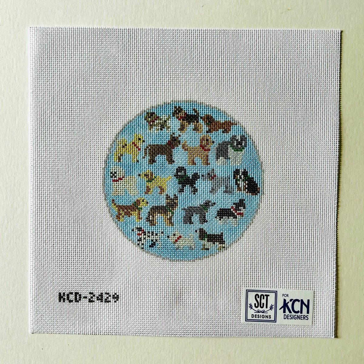 Blue Dogs Round Canvas