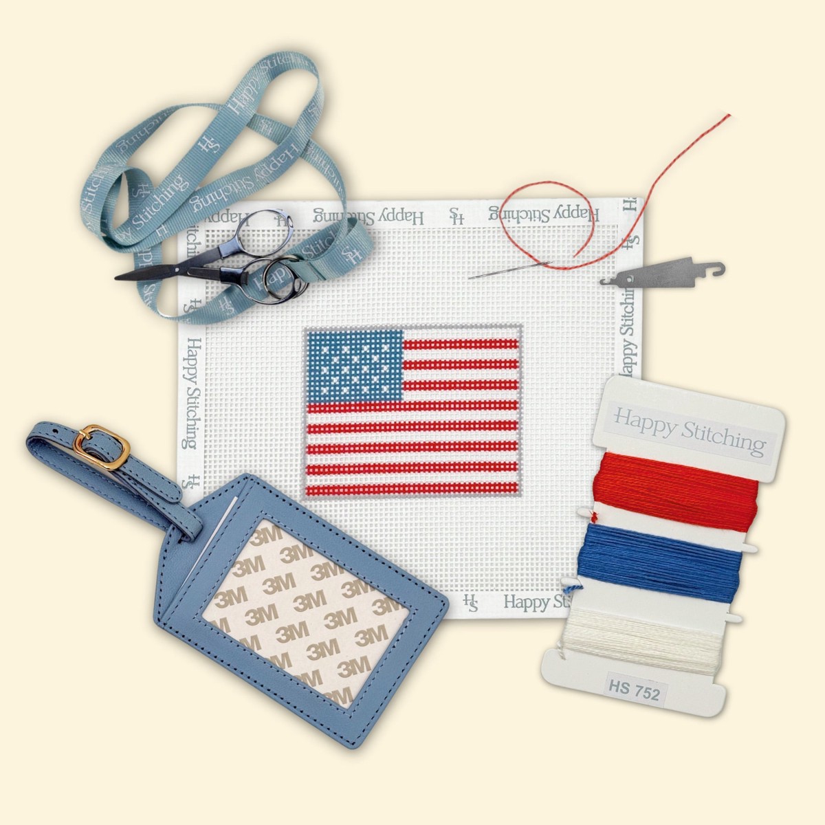 "American Flag" Happy Stitching All-In-One Luggage Tag Kit