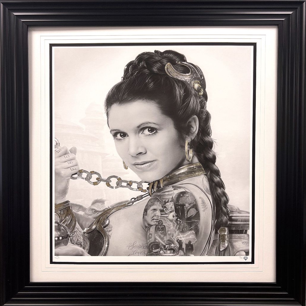 JJ Adams - 'Leia Slave Tatto B/W - Special Gold & Platinum Leaf' - Framed Limited Edition