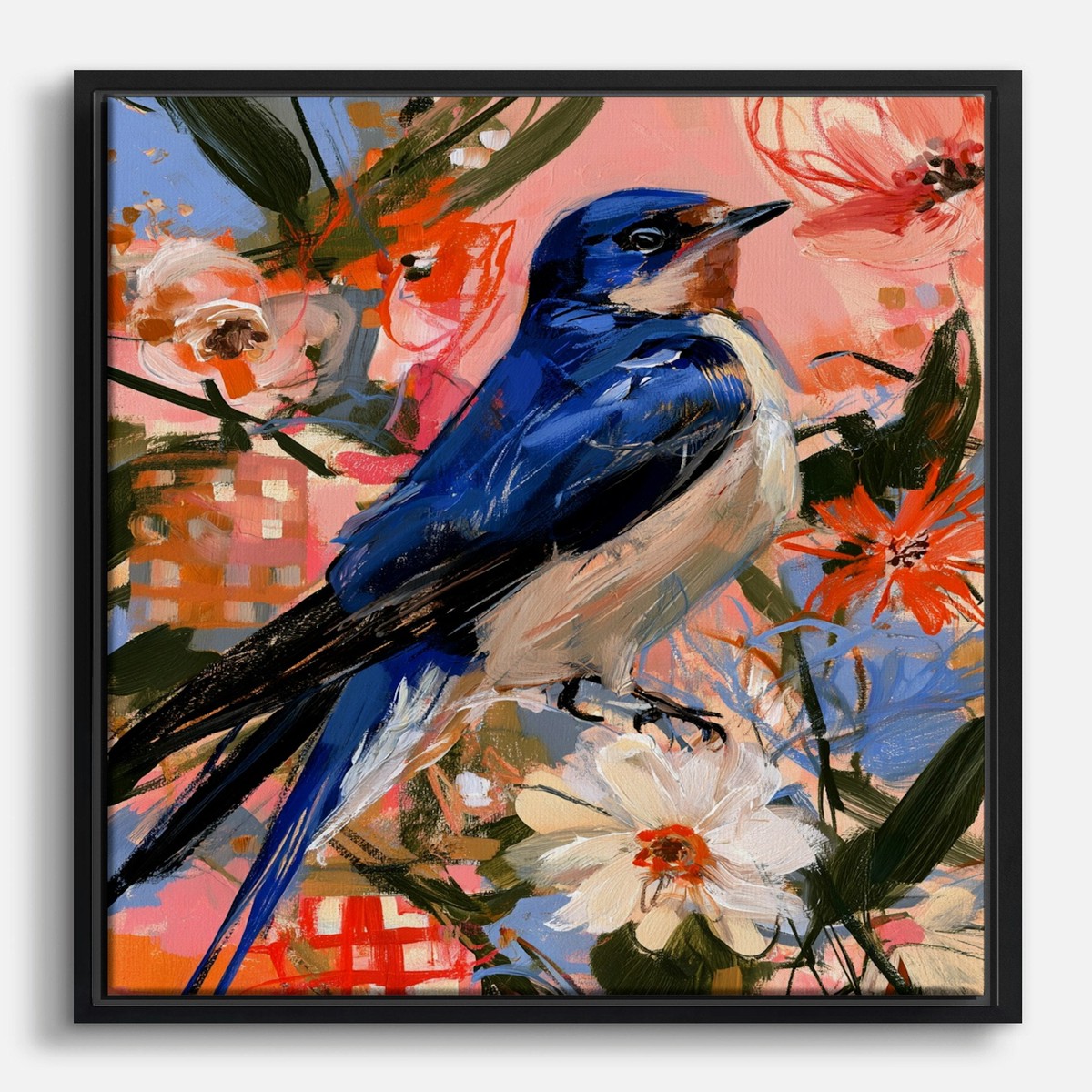 Swallow in Coral Bloom Canvas Print